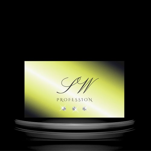 Shimmery Yellow Silver Sparkling Diamonds Initials Business Card