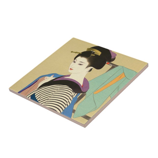 Shimura Tatsumi Two Subjects of Japanese Women Ceramic Tile (Side)