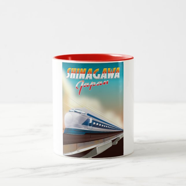 Shinagawa Japan travel poster. Two-Tone Coffee Mug (Center)