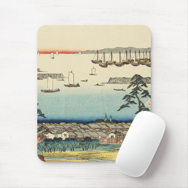 Shinagawa, Japan: Vintage Woodblock Print Mouse Pad (With Mouse)