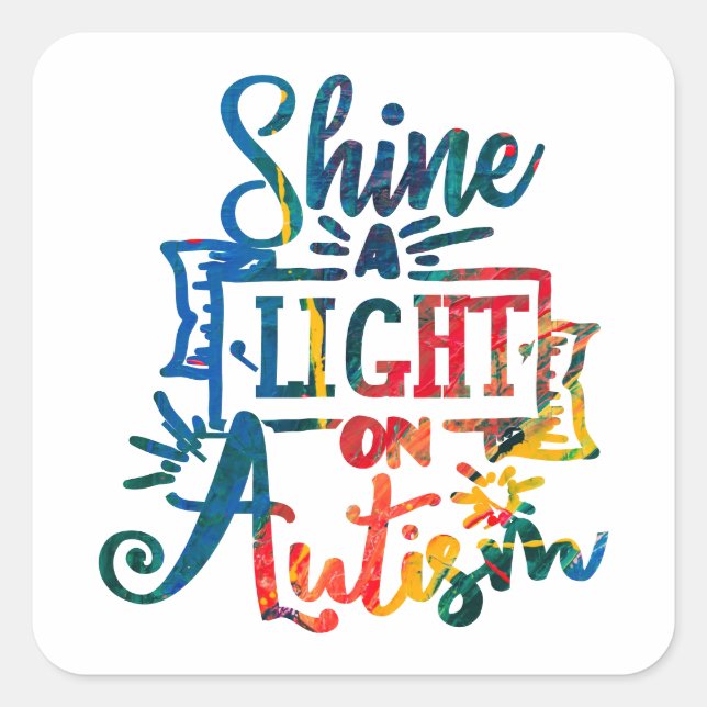 Shine a Light on Autism Awareness Rainbow Square Sticker (Front)