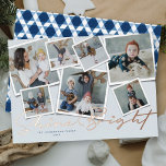 Shine Bright 7 Instant Photo Collage Hanukkah Foil Holiday Card<br><div class="desc">This stylish and unique holiday card design features 7 instant photo collage and foil pressed greeting in the words, 'Shine Bright' in handwriting script calligraphy. The family name is located near the bottom. The back of the card is filled with a modern and abstract geometric 'star of david' pattern in...</div>