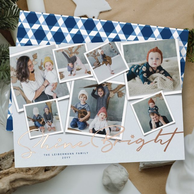 Shine Bright 7 Instant Photo Collage Hanukkah Foil Holiday Card (Creator Uploaded)