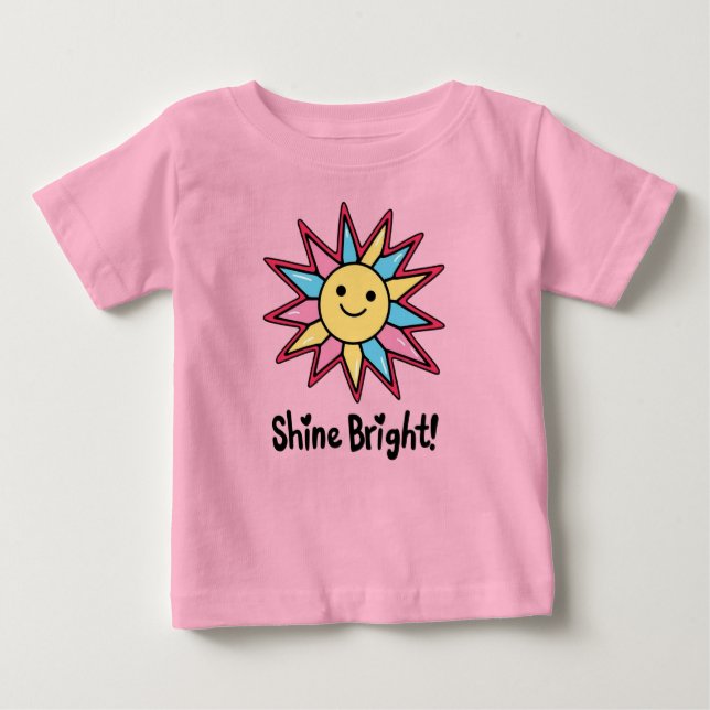 Shine Bright: A Colorful Sun Design Baby T-Shirt (Front)