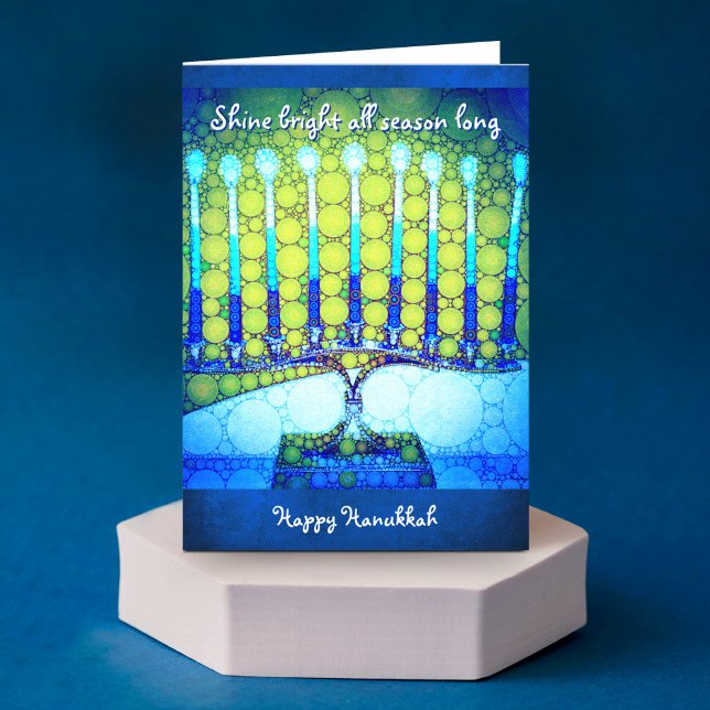 Shine bright blue menorah custom name Hanukkah Holiday Card (Creator Uploaded)