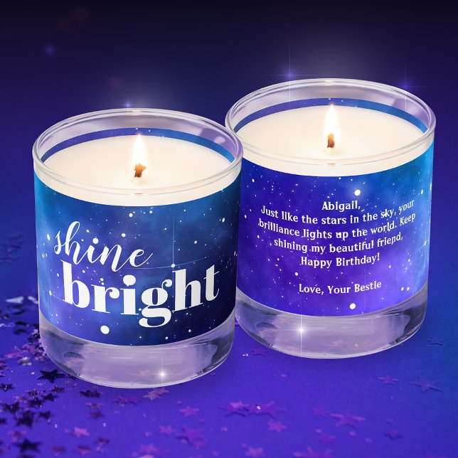 Shine Bright Blue Purple Watercolor Galaxy Scented Candle (Add any personalized message, name or custom text to these cool galaxy candles.)