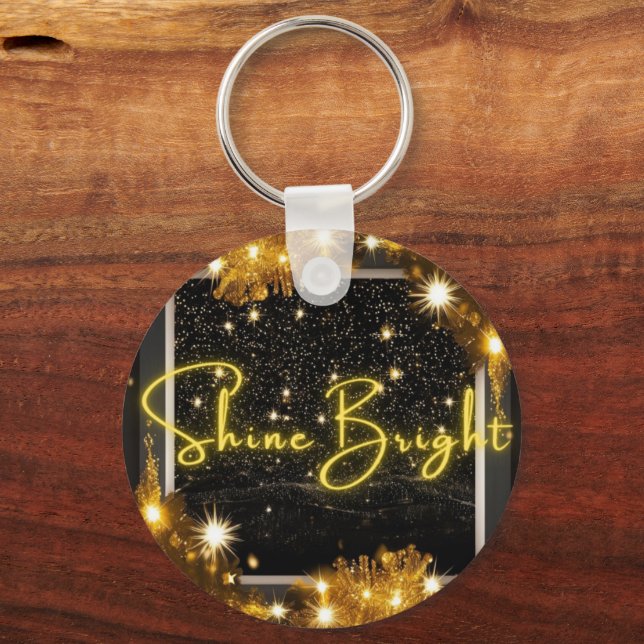 Shine Bright Circular Metal Key Keychain (Front)