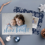 Shine Bright | Full Photo Hanukkah Card<br><div class="desc">Festive Hanukkah photo card features your favorite horizontal or landscape oriented photo in full bleed, with "shine bright" overlaid in blue hand lettered brush typography. Personalize the front of the card with your names and short holiday message, and add three additional photos to the back in a collage layout on...</div>