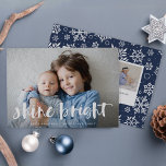 Shine Bright | Full Photo Hanukkah Card<br><div class="desc">Festive Hanukkah photo card features your favorite horizontal or landscape oriented photo in full bleed, with "shine bright" overlaid in white hand lettered brush typography. Personalize the front of the card with your names and short holiday message, and add three additional photos to the back in a collage layout on...</div>