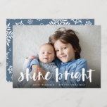 Shine Bright | Full Photo Hanukkah Holiday Card<br><div class="desc">Festive Hanukkah photo card features your favorite horizontal or landscape oriented photo in full bleed,  with "shine bright" overlaid in white hand lettered brush typography. Personalize the front of the card with your names and short holiday message.</div>