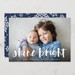 Shine Bright | Full Photo Hanukkah Holiday Card<br><div class="desc">Festive Hanukkah photo card features your favorite horizontal or landscape oriented photo in full bleed,  with "shine bright" overlaid in white hand lettered brush typography. Personalize the front of the card with your names and short holiday message.</div>