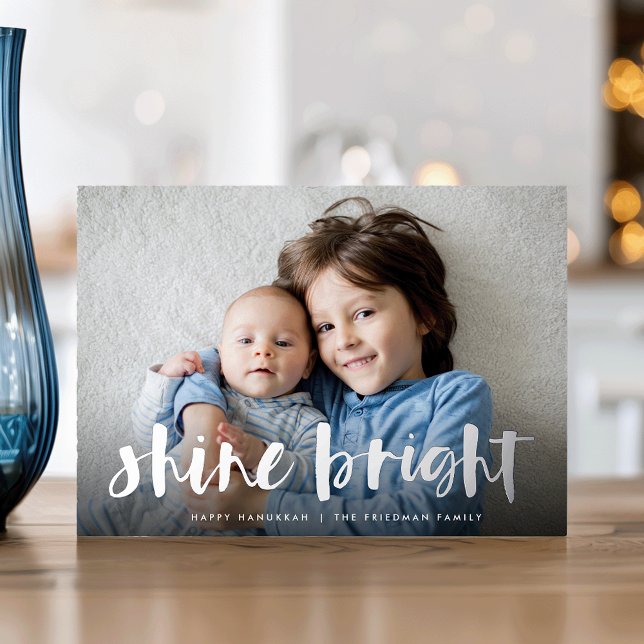 Shine Bright | Full Photo Hanukkah Silver Foil Holiday Card (Creator Uploaded)