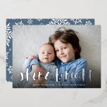 Shine Bright | Full Photo Hanukkah Silver Foil Holiday Card<br><div class="desc">Festive Hanukkah photo card features your favorite horizontal or landscape oriented photo in full bleed,  with "shine bright" overlaid in silver foil hand lettered brush typography. Personalize the front of the card with your names and short holiday message.</div>