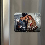 Shine Bright | Glitz Faux Glitter Photo Overlay Magnet<br><div class="desc">Custom printed holiday photo magnets with a simple template for customization. This chic modern design has a faux glitter confetti border and stylish calligraphy text. The wording says "Shine Bright". Personalize it with your photos and add your family name and the year. Use the design tools to edit the text,...</div>