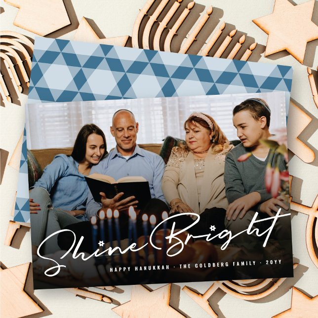 Shine Bright Handwriting Script Hanukkah Photo Holiday Card (Creator Uploaded)