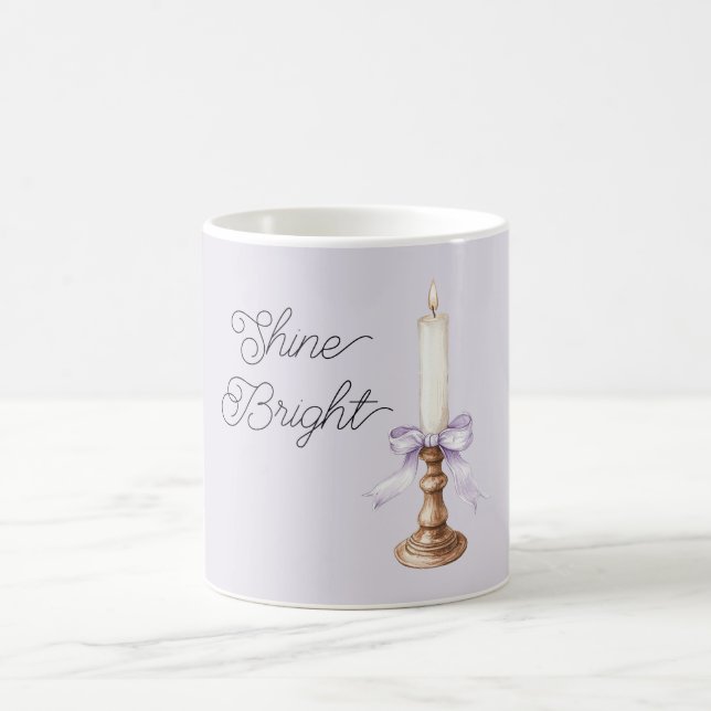 Shine Bright Lavender Bow White Gold Candle Coffee Mug (Center)