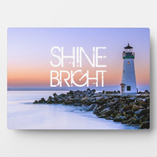 Shine Bright Lighthouse Pastel Sunset Rocky Beach Plaque