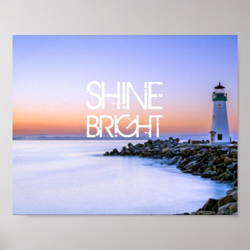 Shine Bright Lighthouse Pastel Sunset Rocky Beach Poster