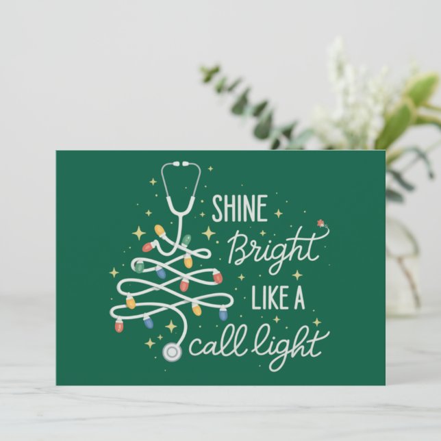 Shine Bright Like A Call Night Nurse Christmas Fun Holiday Card (Standing Front)