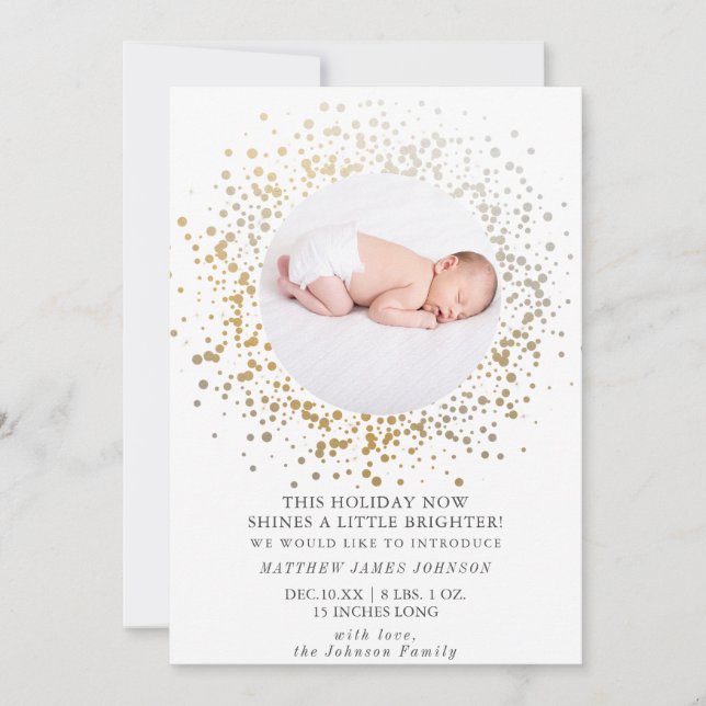Shine Bright Modern Gold Holiday Christmas Newborn (Front)