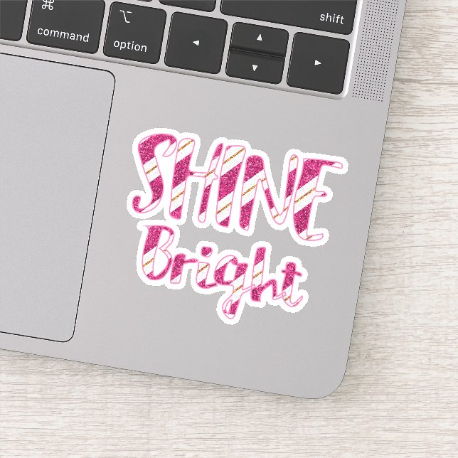 Shine Bright Pink Faux Glitter Striped Sticker (Detail)