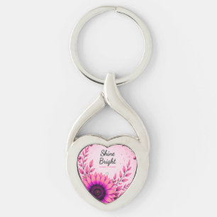 Shine Bright Pink Sunflower Inspirational Keychain