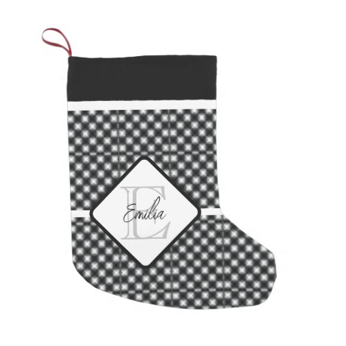 Shine Bright Star Lights Black and White Gingham Small Christmas Stocking