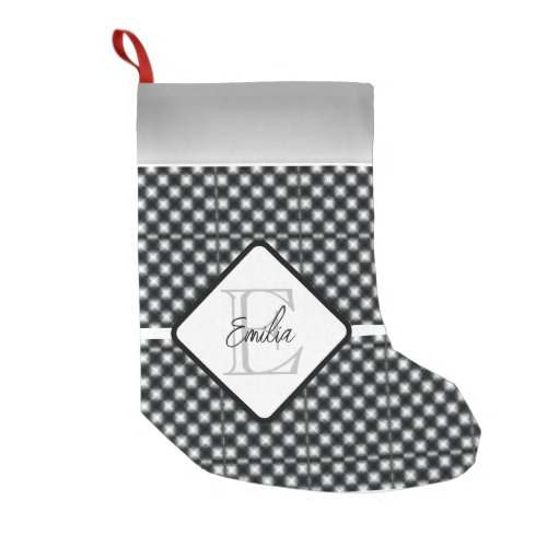 Shine Bright Star Lights Black and White Gingham Small Christmas Stocking