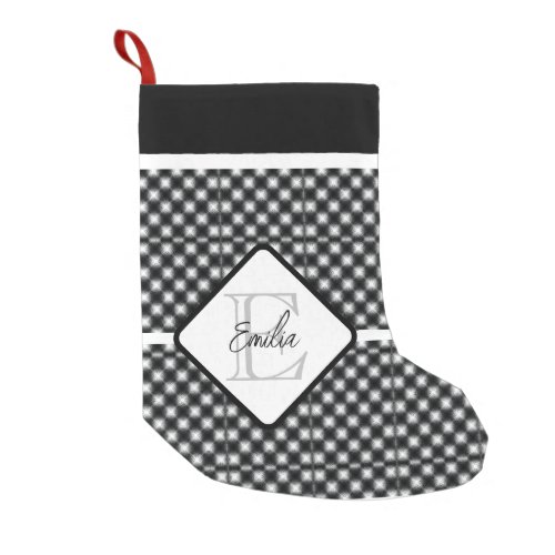 Shine Bright Star Lights Black and White Gingham Small Christmas Stocking