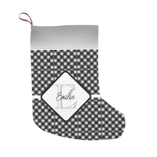 Shine Bright Star Lights Black and White Gingham Small Christmas Stocking