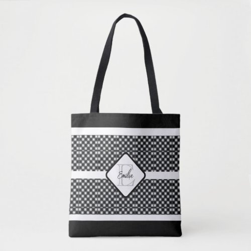 Shine Bright Star Lights Black and White Gingham Tote Bag