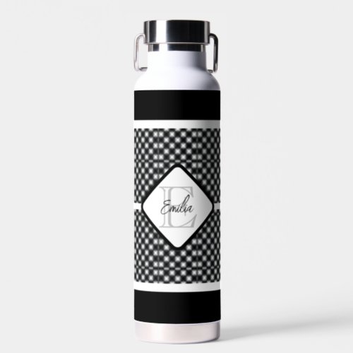 Shine Bright Star Lights Black and White Gingham Water Bottle