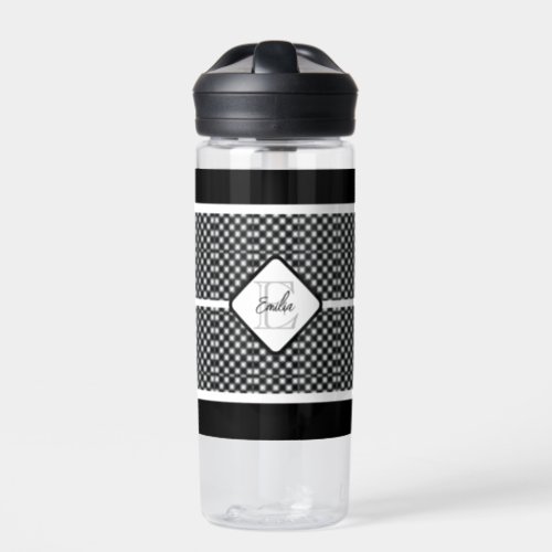 Shine Bright Star Lights Black and White Gingham Water Bottle