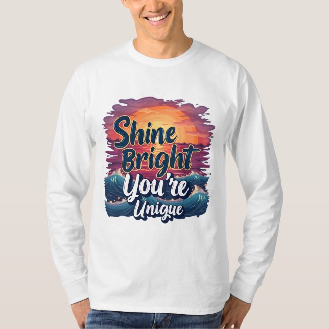 "Shine Bright, You’re Unique!" Sunset Ocean Tee (Front)