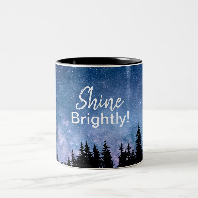 Shine Brightly Motivational Quote Stars Sky Two-Tone Coffee Mug (Center)