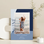 Shine Colorblock | Vertical Photo Hanukkah Holiday Card<br><div class="desc">A chic and elegant Hanukkah card design featuring a single vertical or portrait-oriented photo on a background of organic shapes in soft shades of navy blue. "Shine" appears alongside your photo in understated type. Personalize with your family name and custom Hanukkah greeting beneath for the perfect finishing touch to these...</div>