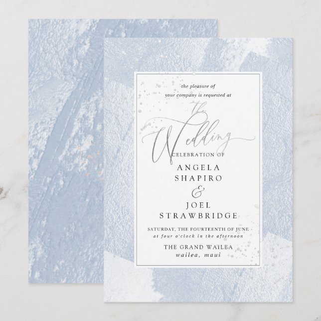 Shine, Dusty Blue Watercolor+Faux Metallic Invitation (Front/Back)