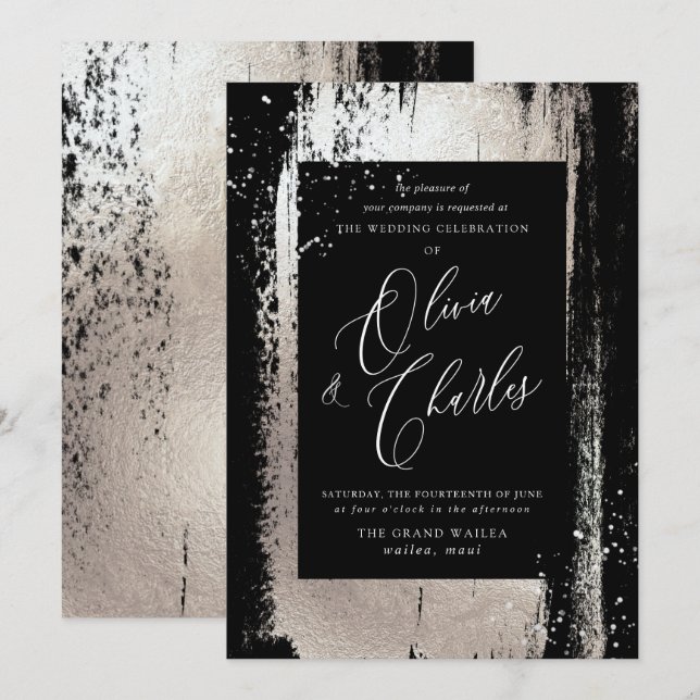 Shine, Faux Metallic Silver Brush Stroke Invitation (Front/Back)