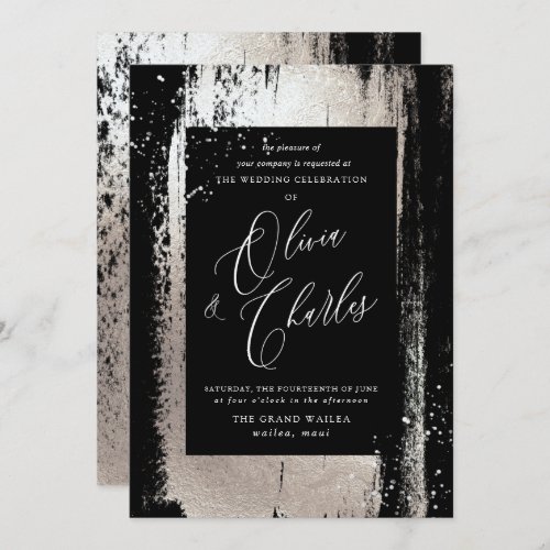 Shine Faux Metallic Silver Brush Stroke Invitation