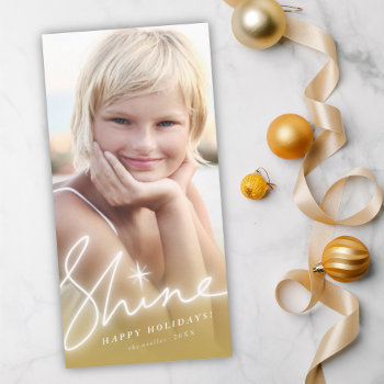 Shine Glow Handwriting Script Gold Ombre Photo Holiday Card by fat_fa_tin at Zazzle