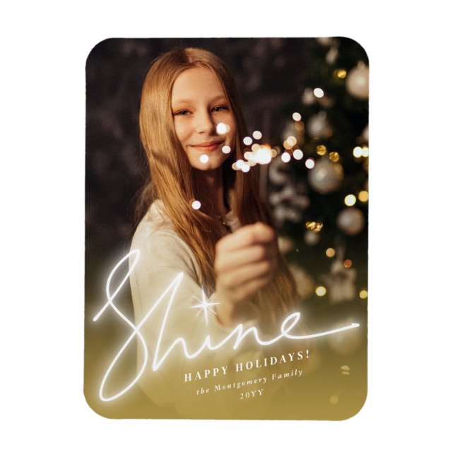 Shine Glow Handwriting Script Gold Ombre Photo Magnet (Vertical)