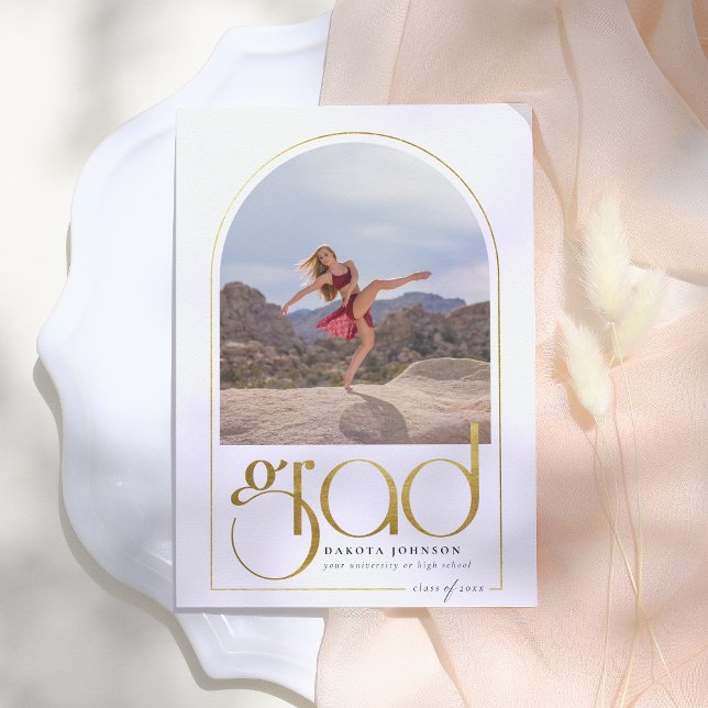 Shine | Gold Arch & Typography 2 Photo Graduation Invitation (Creator Uploaded)