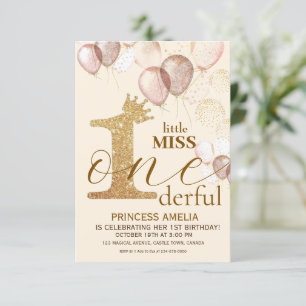 Shine Gold Crown Princess Blush 1st Birthday Invitation