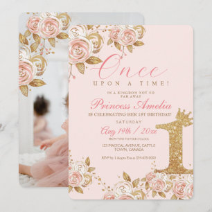 Shine Gold Princess 1st Birthday Party First Invitation