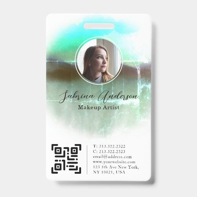 Shine Green Watercolor Abstract Script Photo Logo Badge (Front)