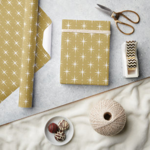 Shine Handwrite Modern Stars Pattern Gold Holiday Wrapping Paper
