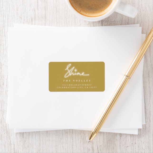 Shine Handwrite Script Gold Holiday Address Labels (Insitu)