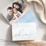 Shine | Hanukkah Photo Silver Foil Card<br><div class="desc">Elegant Hanukkah greeting card features "shine" in silver foil handwritten script,  with confetti snow falling from the top and your names and/or greeting along the bottom. Personalize the inside with a favorite photo,  and customize with a personal message and signoff on a chic blue watercolor wash background.</div>