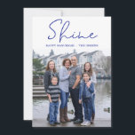 Shine Happy Hanukkah Blue Photo Holiday Card<br><div class="desc">This wonderful photo card with "Shine", "Happy Hanukkah" and your family in blue on the front and matching blue back with white Stars of David is perfect for any family. Everyone will love getting a new photo. To make this card your own, simply select Personalize this template, upload a favorite...</div>