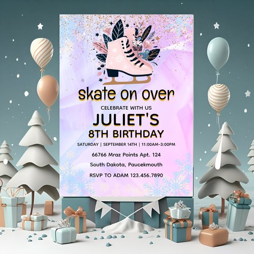 shine ice skating 8TH birthday party Invitation